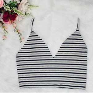 BB Dakota Striped V-Neck Plunge Crop Top Small